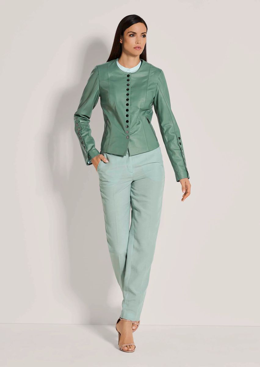 Elegante kragenlose Lammnappa-Jacke