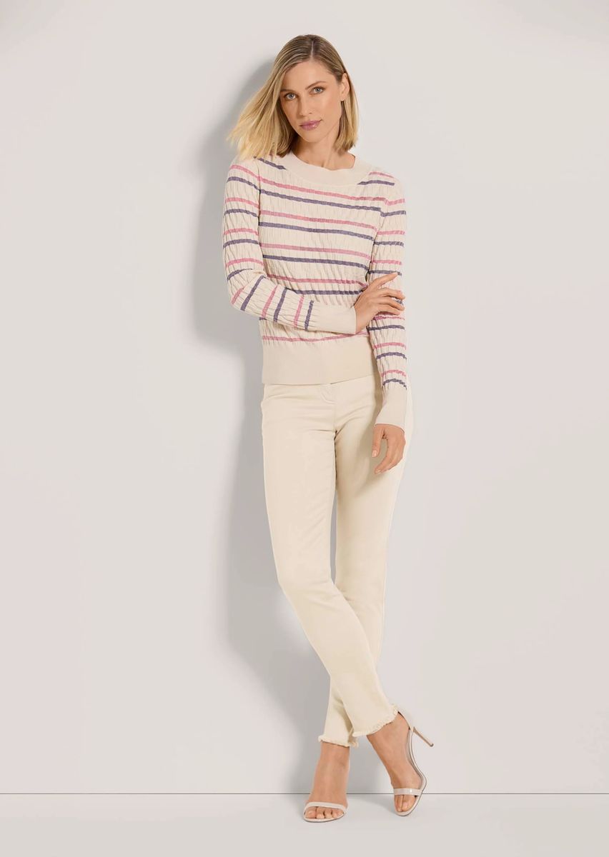 Struktur-Strickpullover mit Streifenmuster