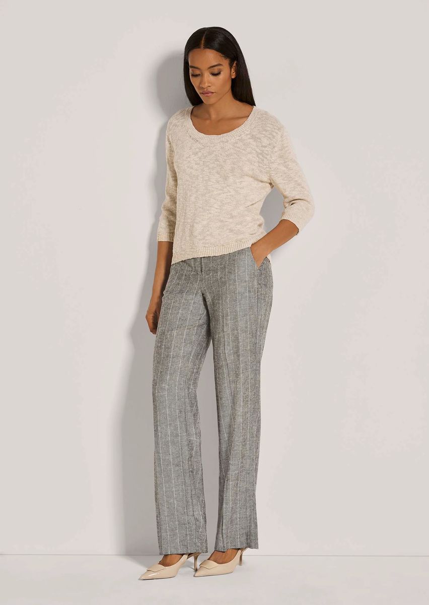 Glänzender Strukturstrick-Pullover mit 3/4-Arm