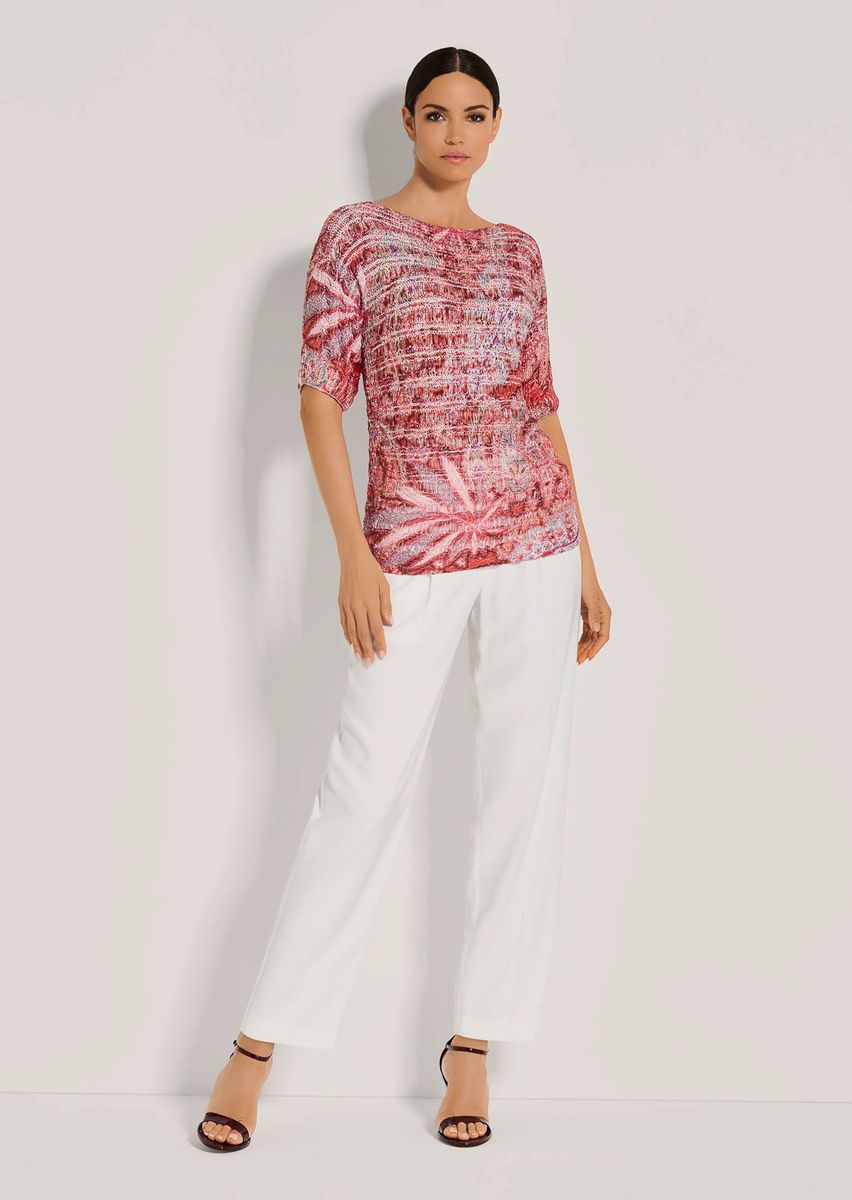 Kurzarm-Pullover mit floralem Unikat-Print