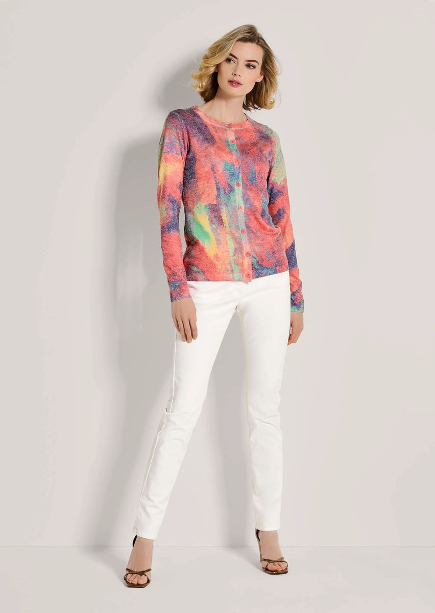 Feinstrick-Cardigan mit künstlerischem Print