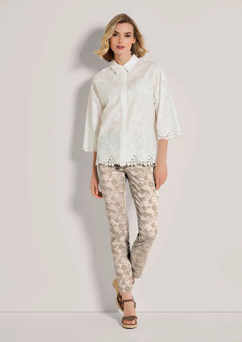 Bestickte Baumwollbluse mit Spitzenbesatz