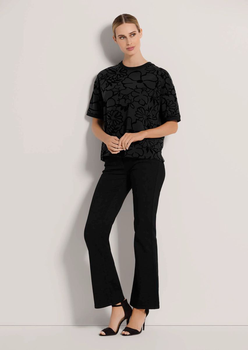 Kurzarm-Sweatshirt mit floralem Flockprint