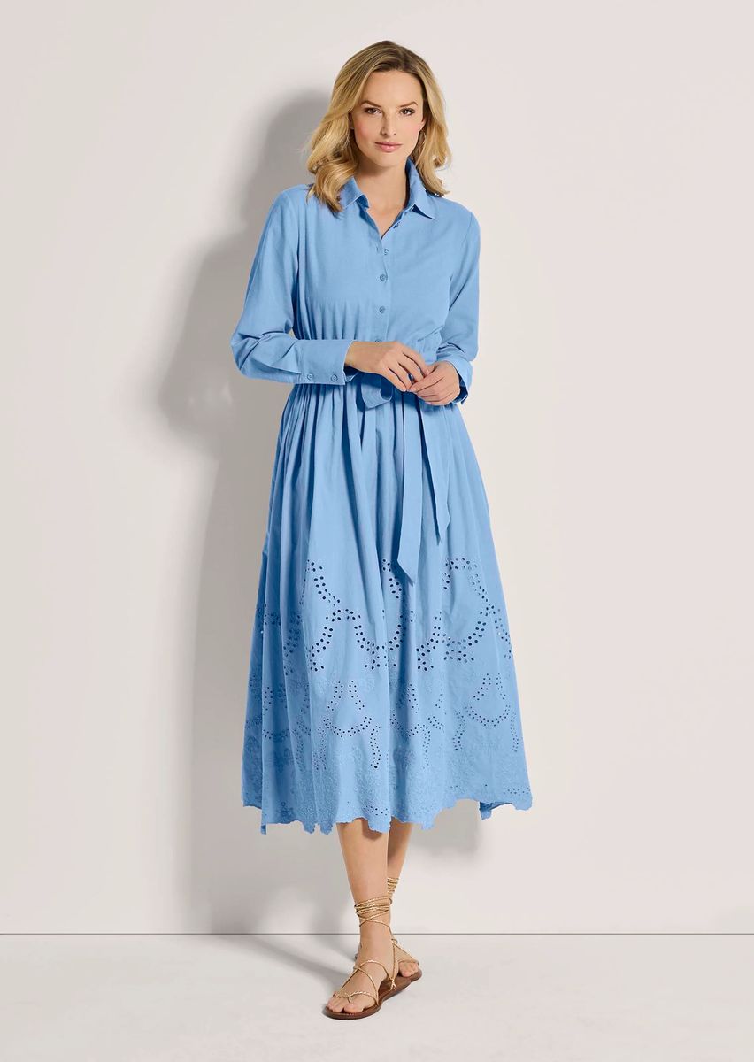 Hemdblusenkleid mit feiner Lochstickerei