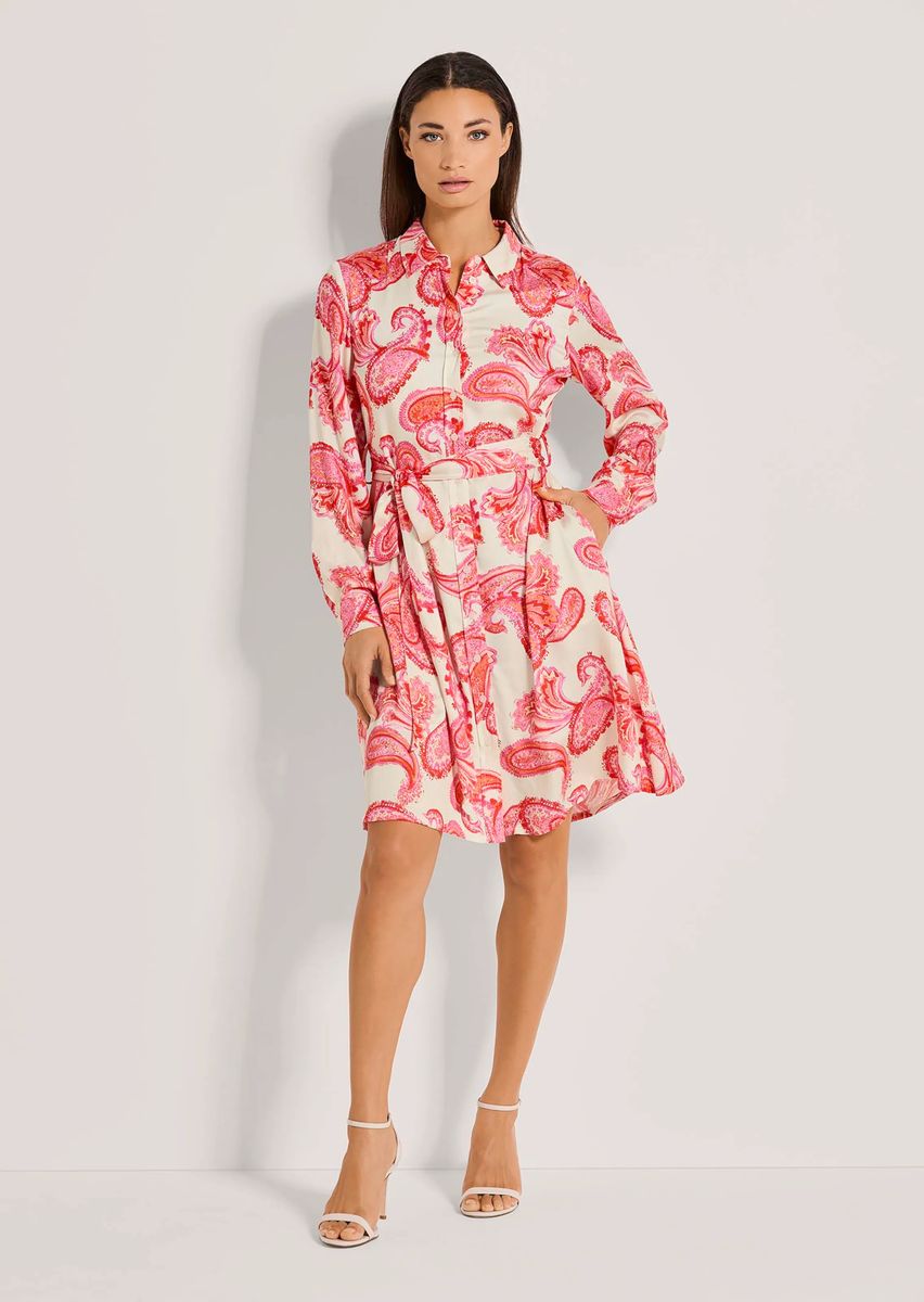 Hemdblusenkleid mit Paisley-Muster und Bindeband