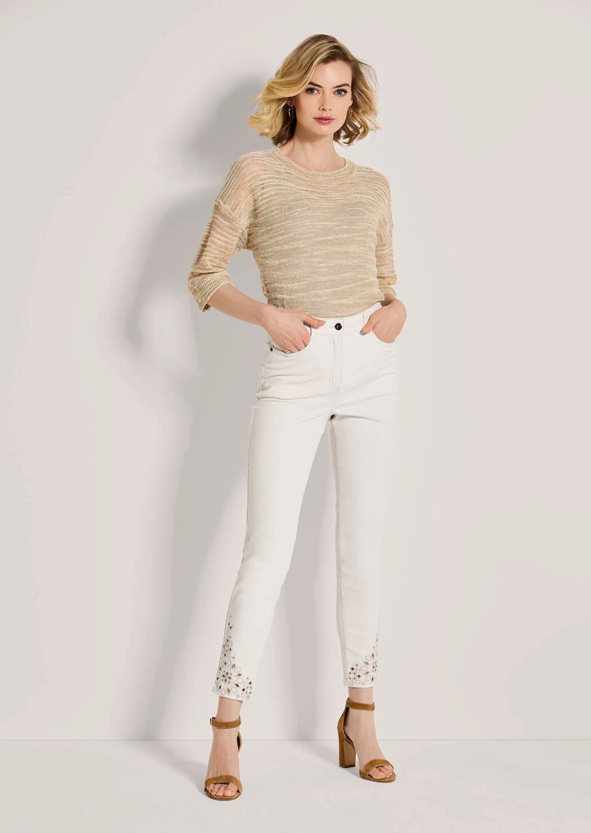 Schmale Five-Pocket-Hose mit Lochstickerei