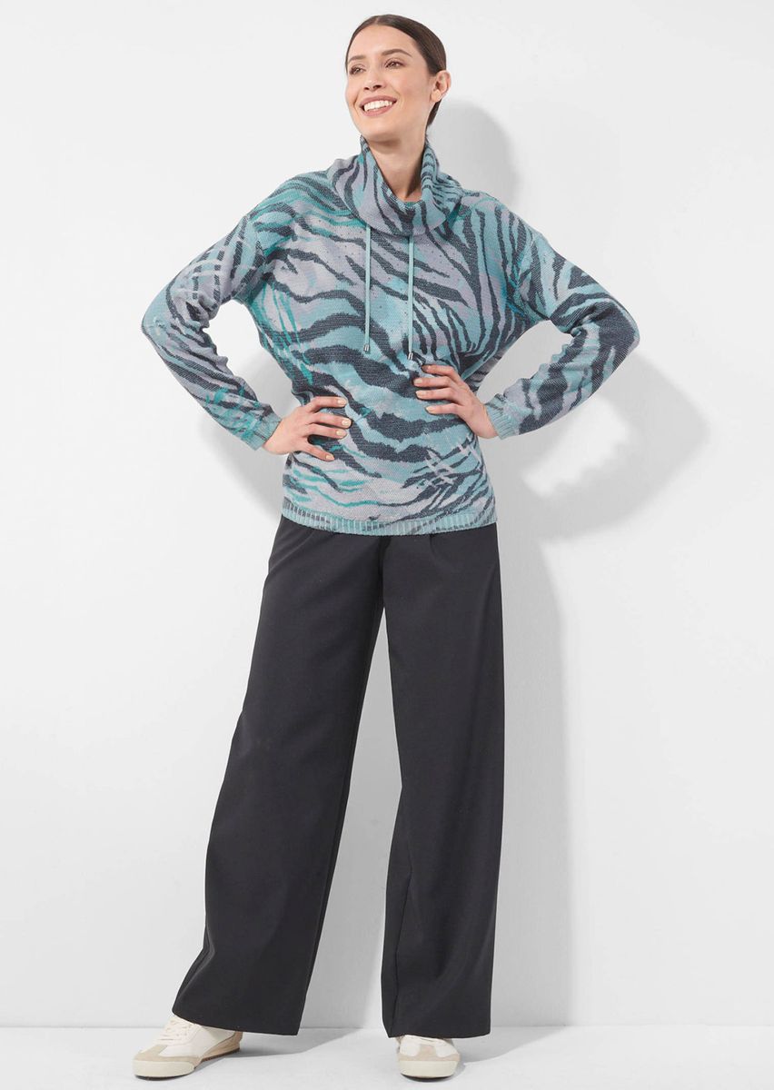 Zebra-Strickpullover mit Schalkragen