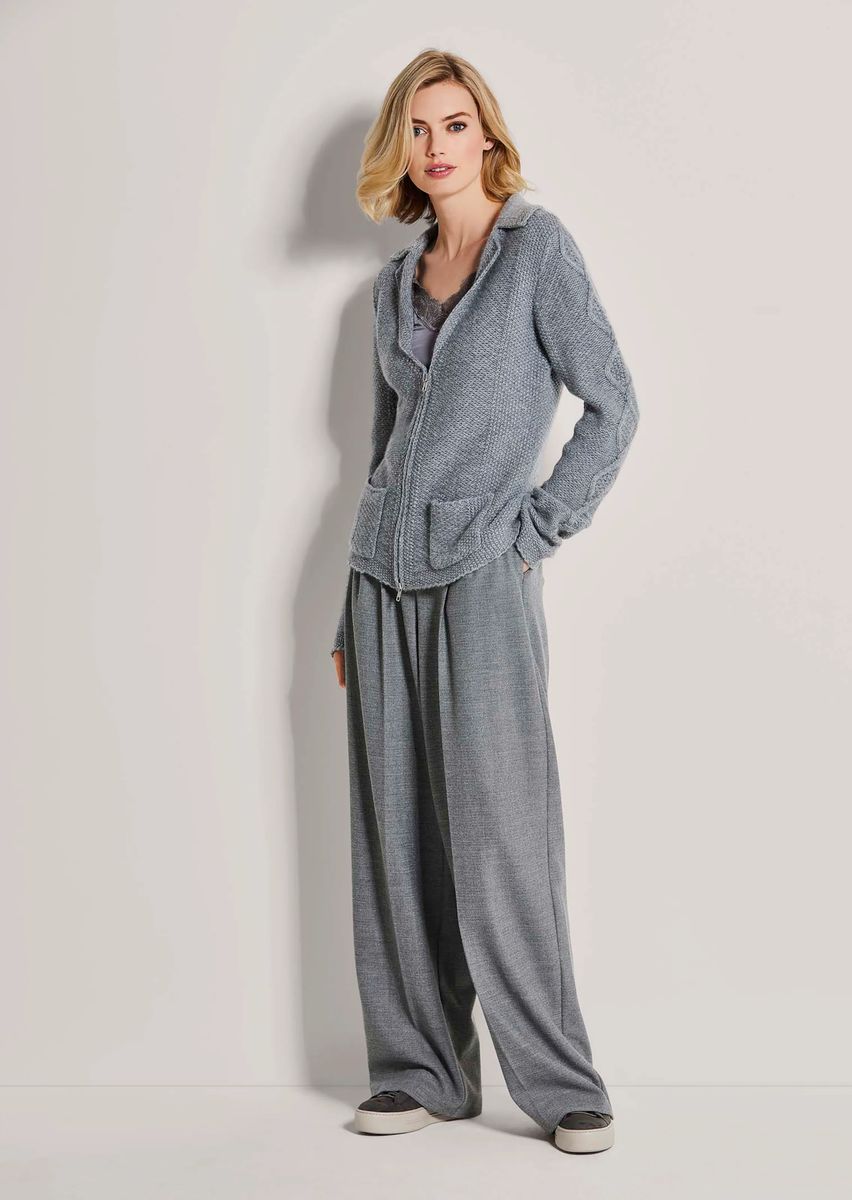 Kaschmir-Strickjacke mit Reißverschluss und Zopfmuster