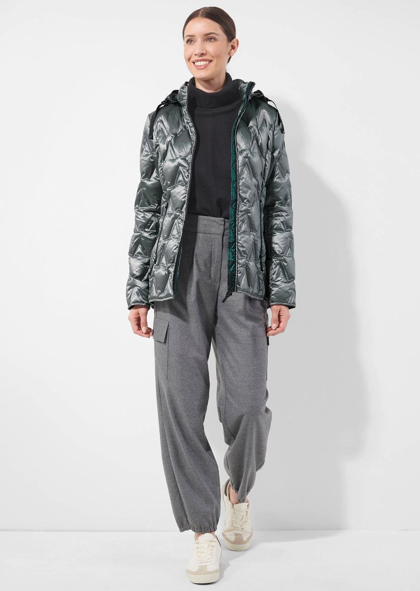 Gesteppte Metallic-Jacke mit Kapuze