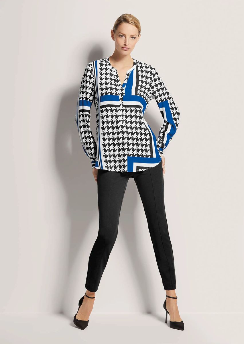Tunika-Bluse mit Hahnentritt-Muster