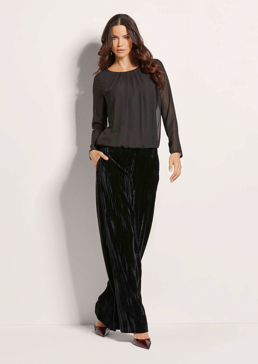 Plissierte Rundhals-Bluse aus Chiffon