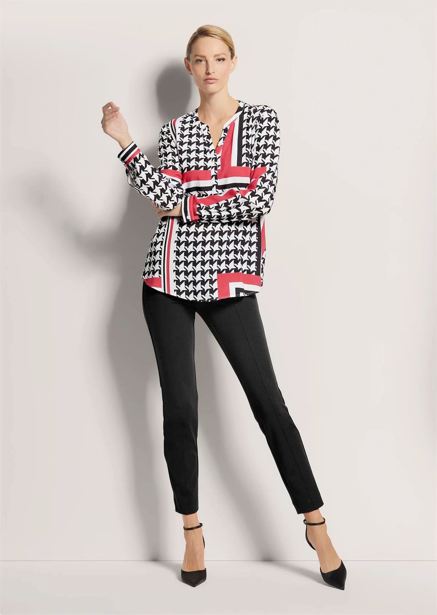 Geometrische Hahnentritt-Tunika-Bluse