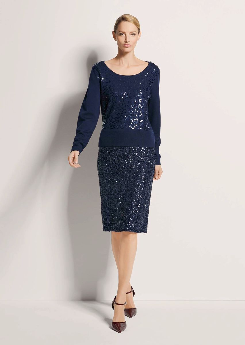 Schurwoll-Pullover mit Pailletten-Besatz
