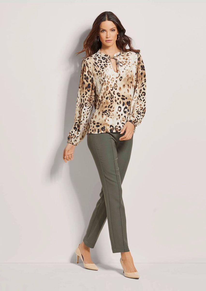 Leopard-Print Tunika-Bluse mit Rüschen