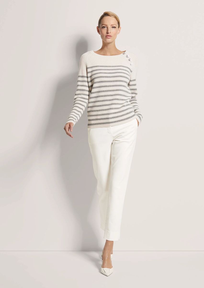 Gestreifter Patentstrick-Pullover mit Kaschmir