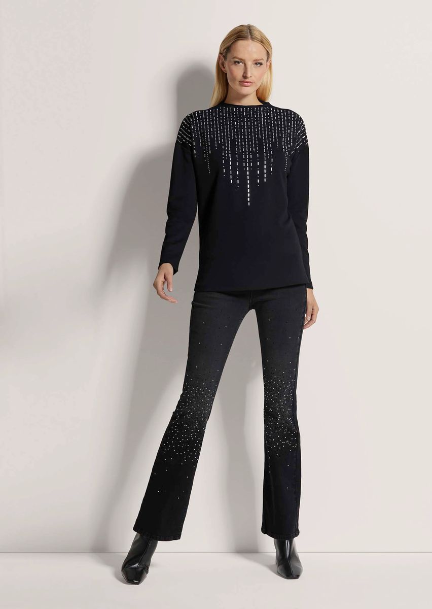 Sweatshirt mit Stehkragen und Strassverzierung