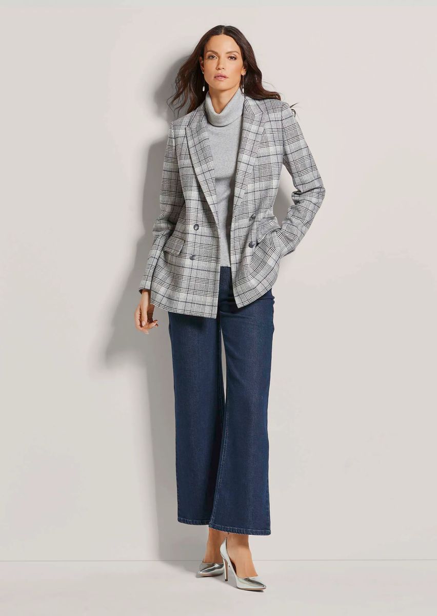 Langer zweireihiger Karo-Blazer