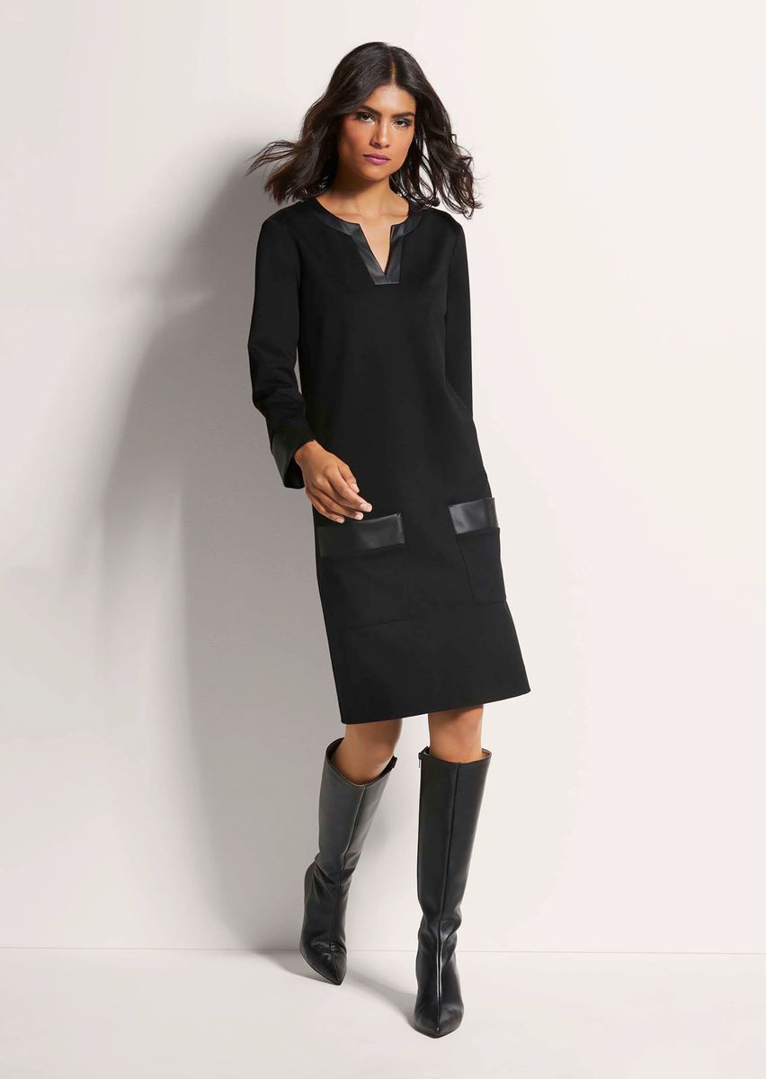 Modernes H-Linien-Kleid mit Lederdetails