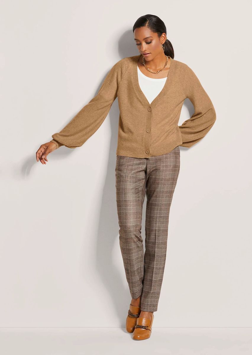 Strickjacke mit Ballonärmeln und Kaschmiranteil