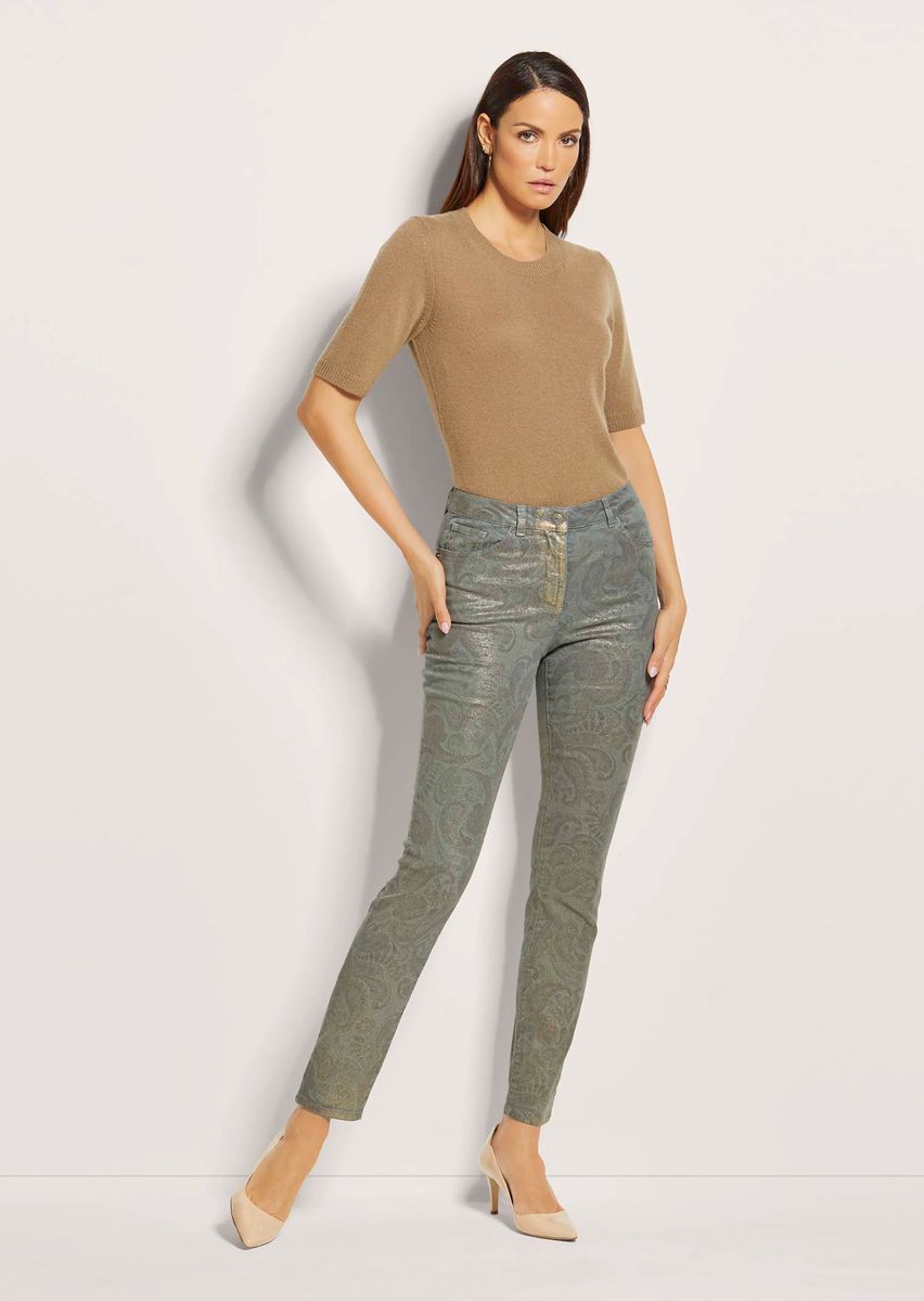 Schimmernde Paisleymuster Slim-Fit Jeans