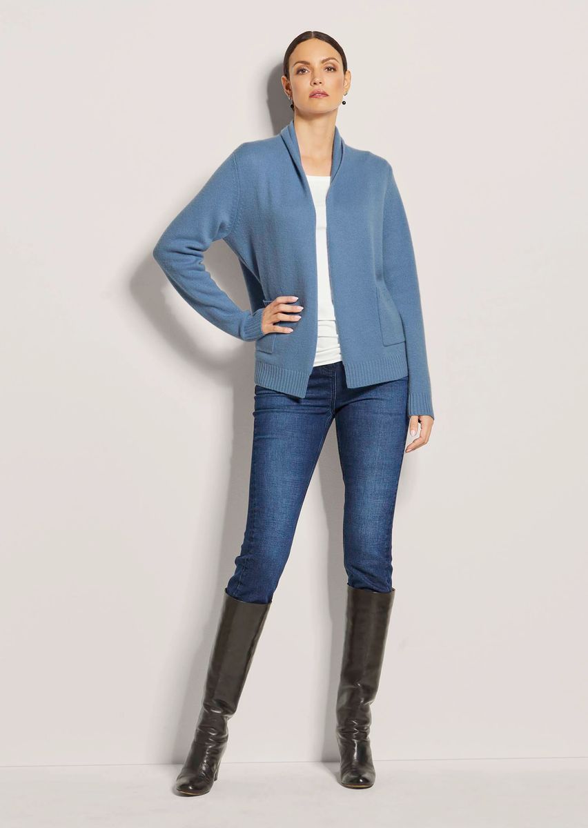 Woll-Strickjacke mit Schalkragen