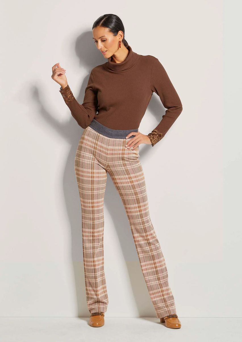 Gemusterte Bootcut-Schlupfhose mit Biese