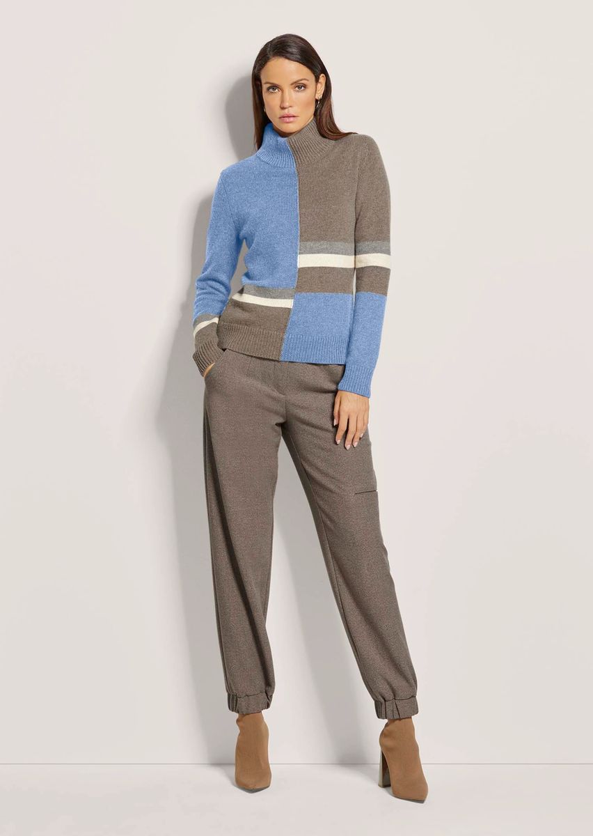Stehkragen-Pullover mit geometrischem Intarsienmuster