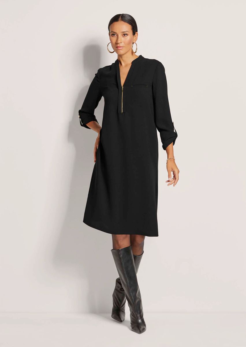 Midikleid mit Reißverschluss und Krempelärmeln