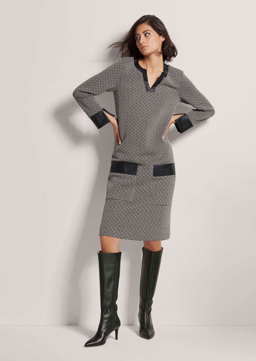 H-Linien Kleid mit Kunstleder-Besatz