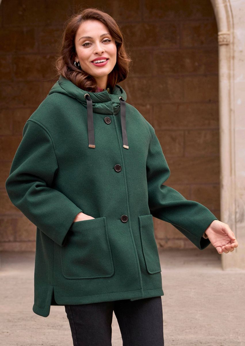 Kapuzenjacke im Material-Mix mit Taschen