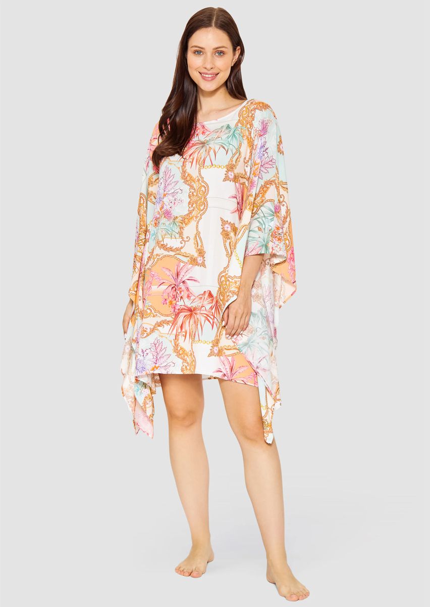 Kaftan-Tunika mit ornamentalem Pastell-Blumenprint