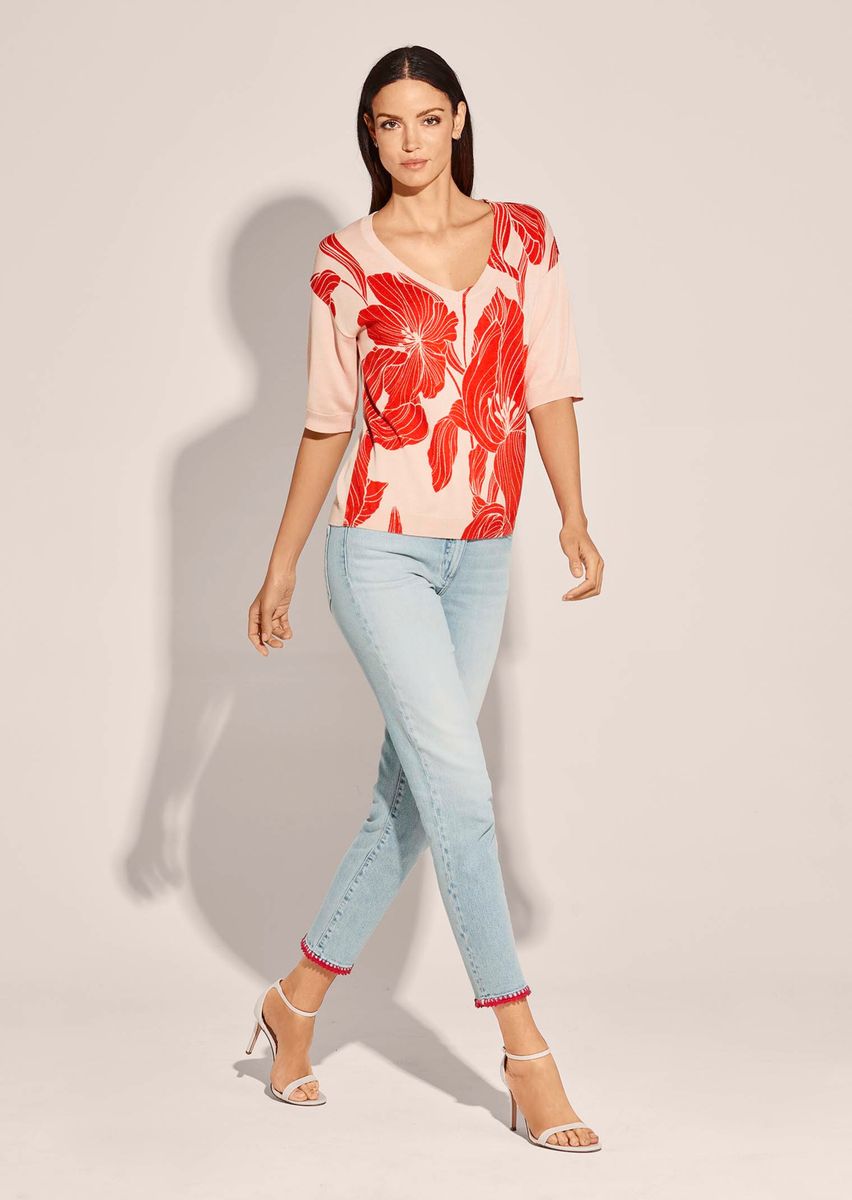 V-Ausschnitt-Pullover mit floralem Print