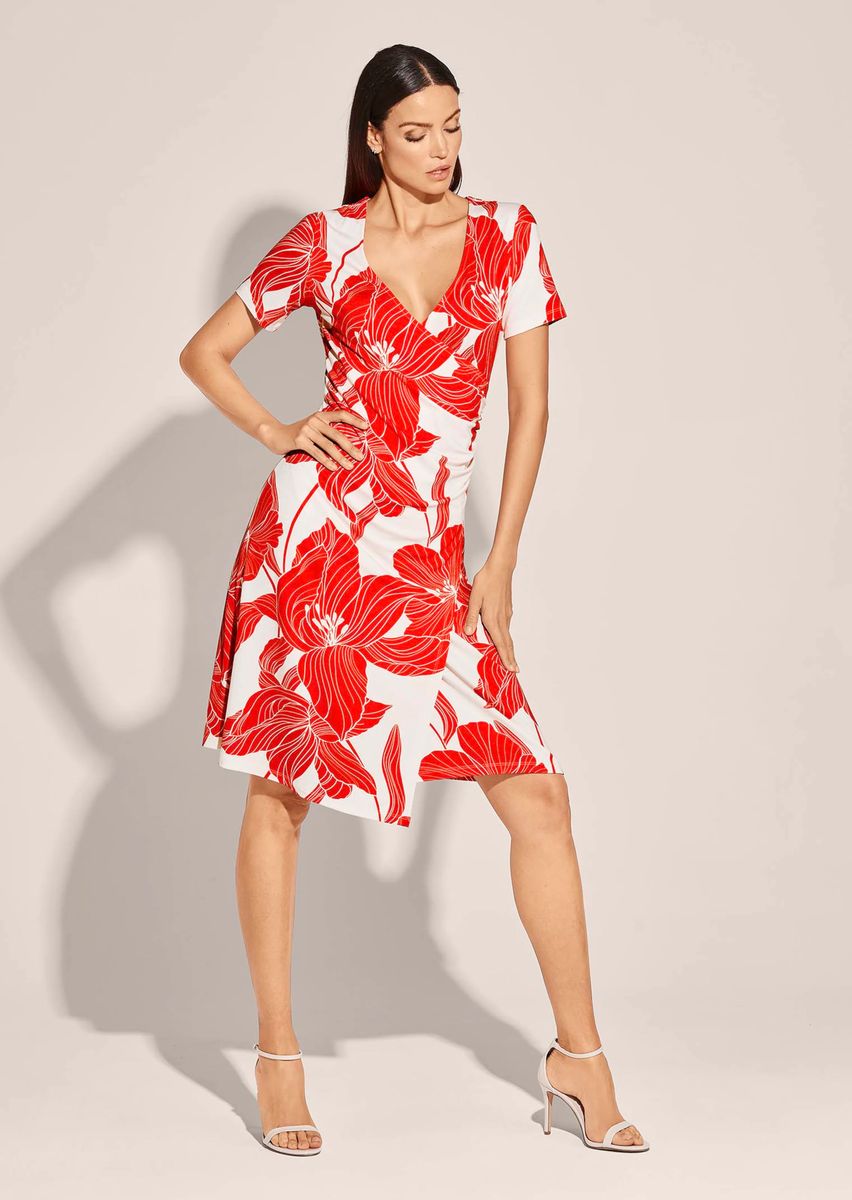Jerseykleid mit floralem Print in Wickeloptik