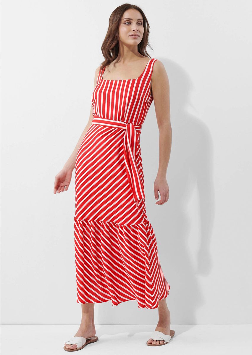Gestreiftes Maxikleid mit Bindegürtel