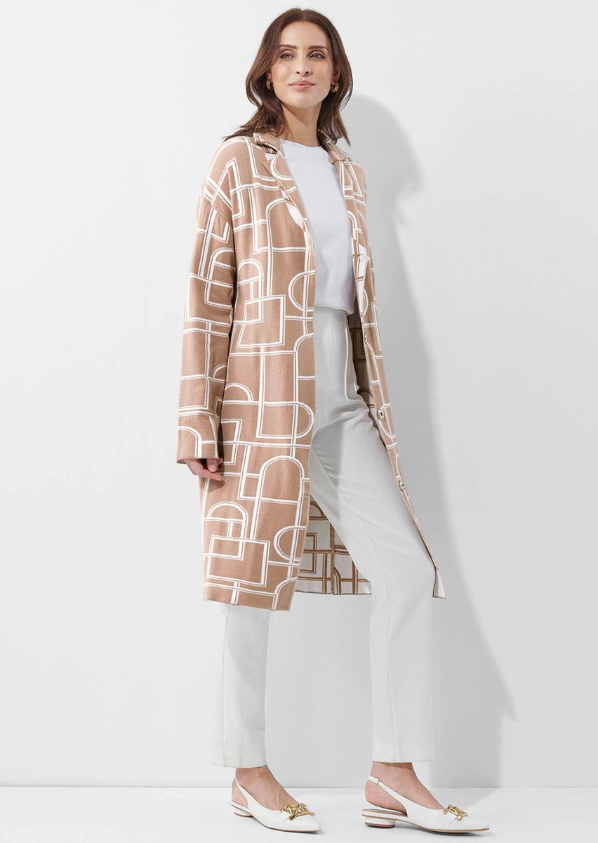 Lange Strickjacke mit Grafikmuster