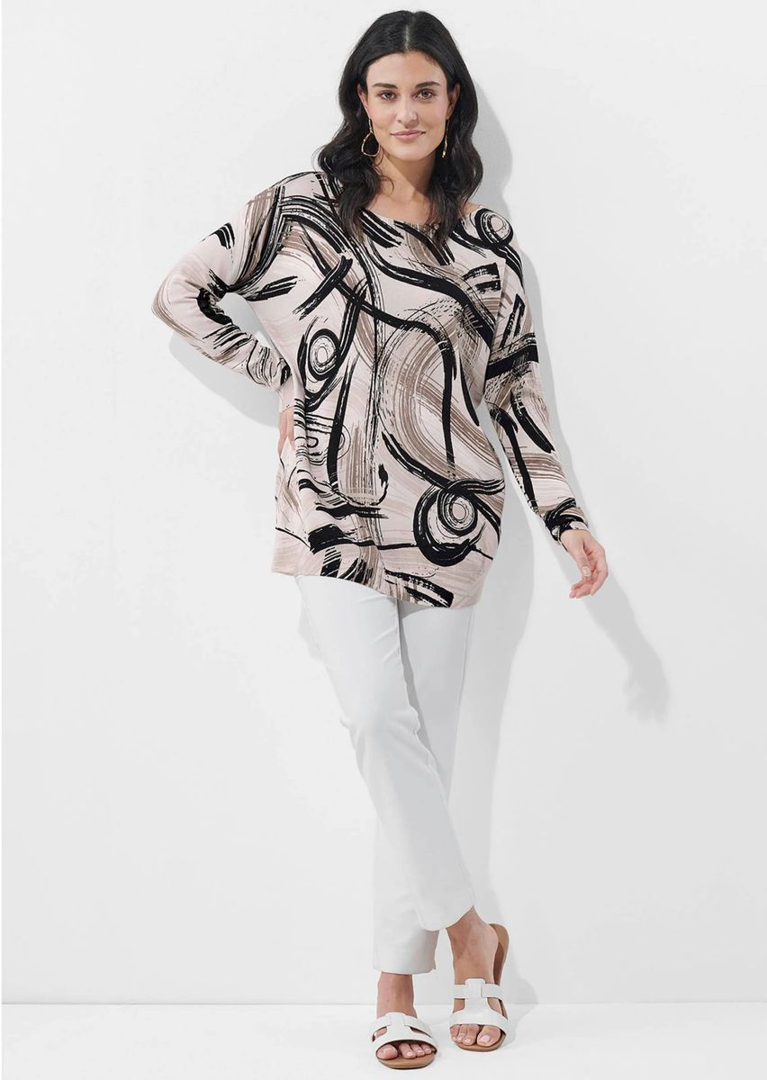 Lang-Pullover mit grafischem Pinselstrich-Muster