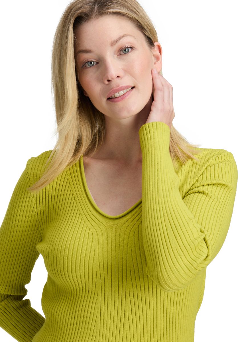 Feinstrick-Pullover mit V-Ausschnitt und Rippenstruktur