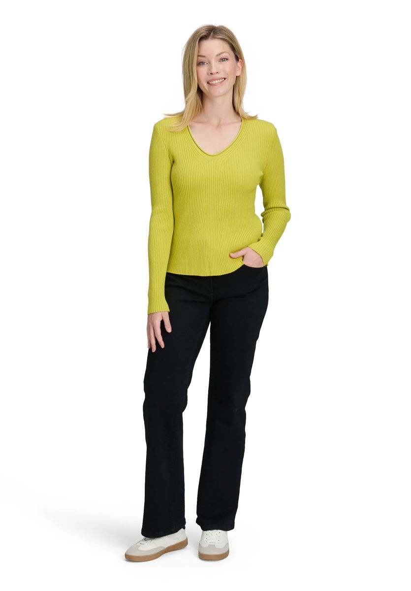 Feinstrick-Pullover mit V-Ausschnitt und Rippenstruktur