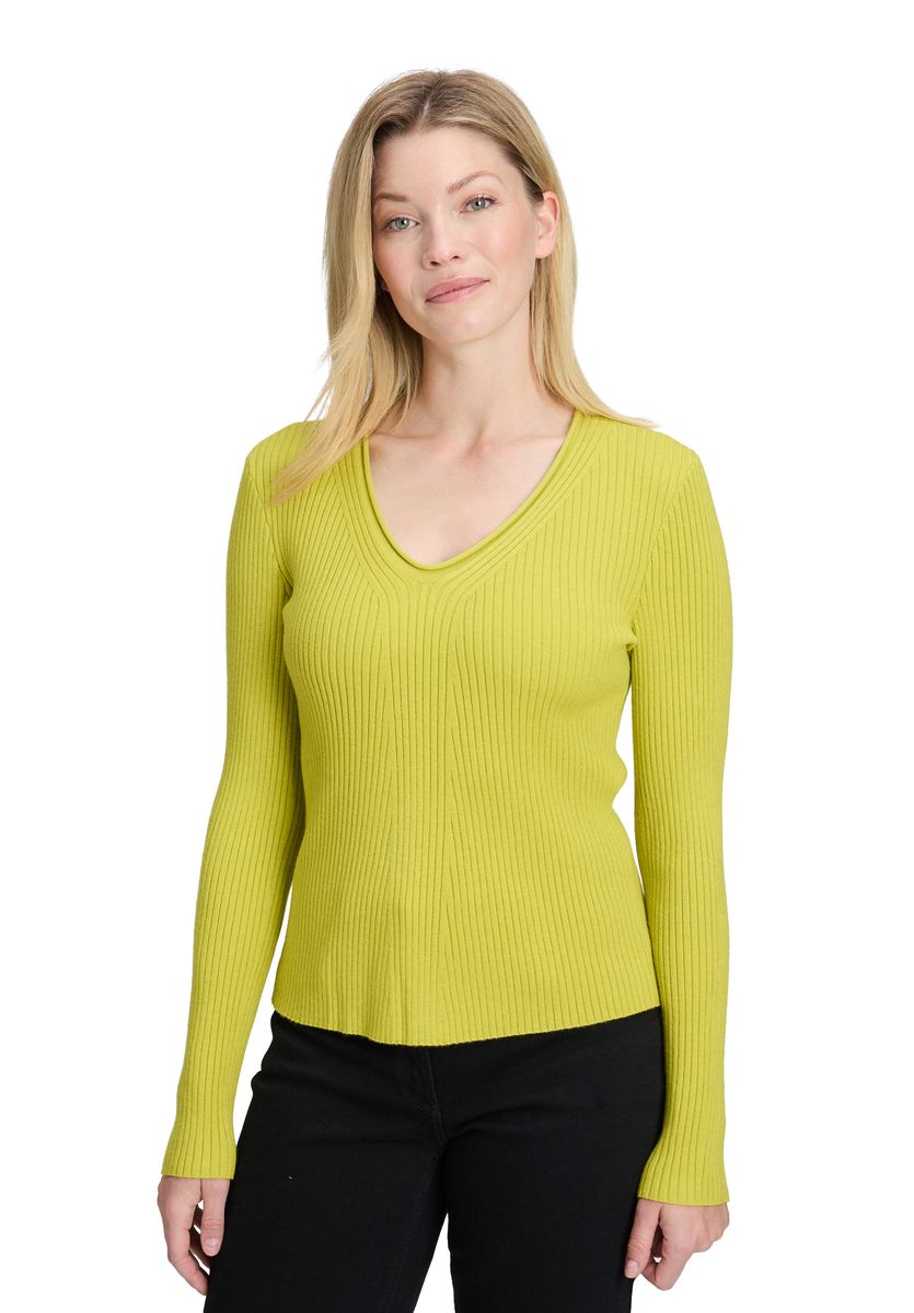 Feinstrick-Pullover mit V-Ausschnitt und Rippenstruktur