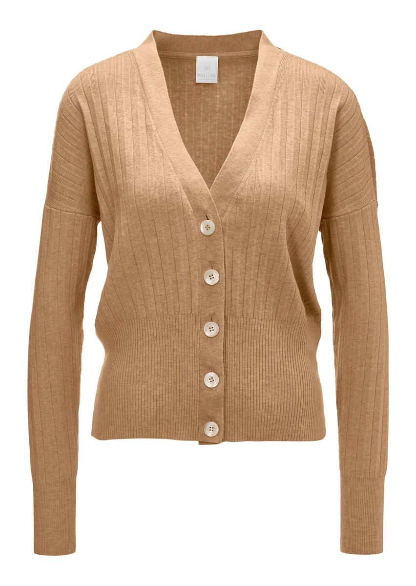 Kurze gerippte V-Neck-Strickjacke
