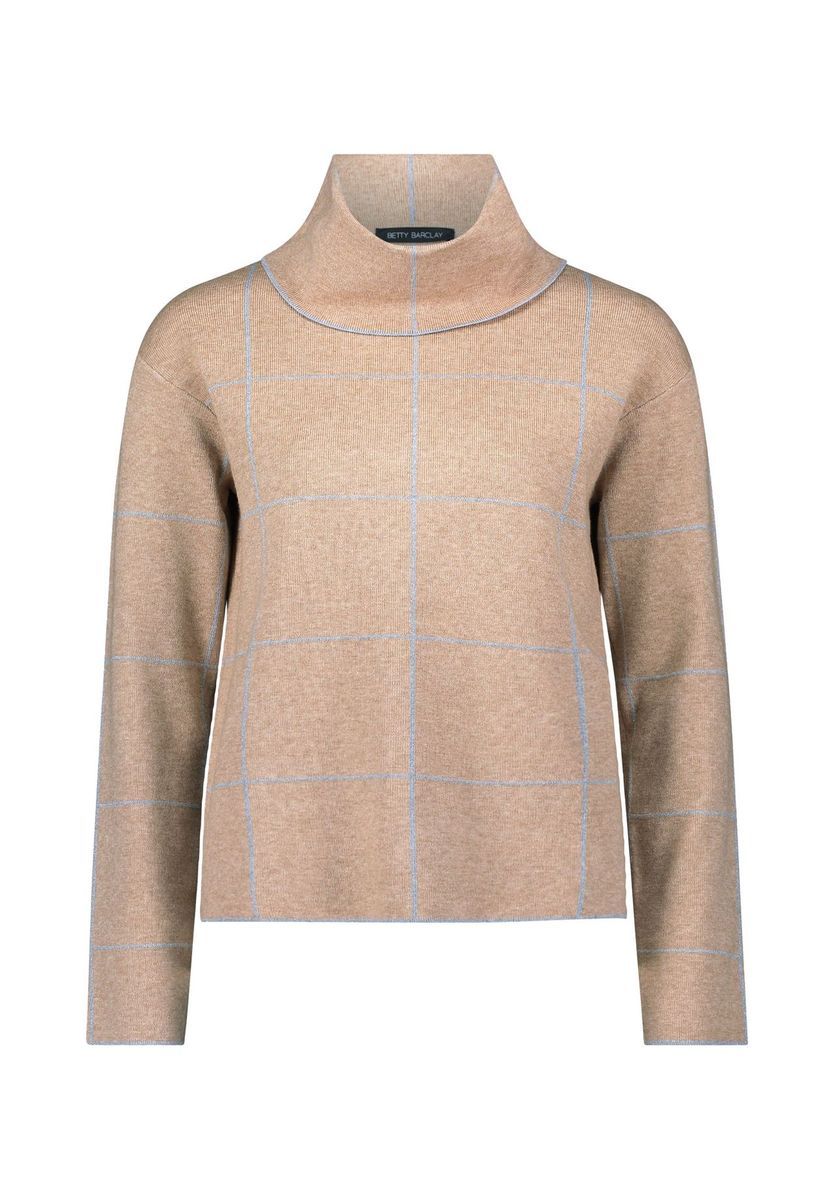 Karierter Strickpullover mit Stehkragen