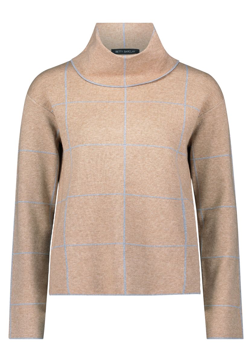 Karierter Strickpullover mit Stehkragen