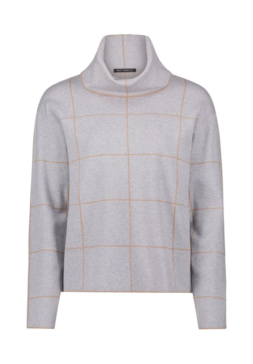 Karo-Strickpullover mit weichem Stehkragen