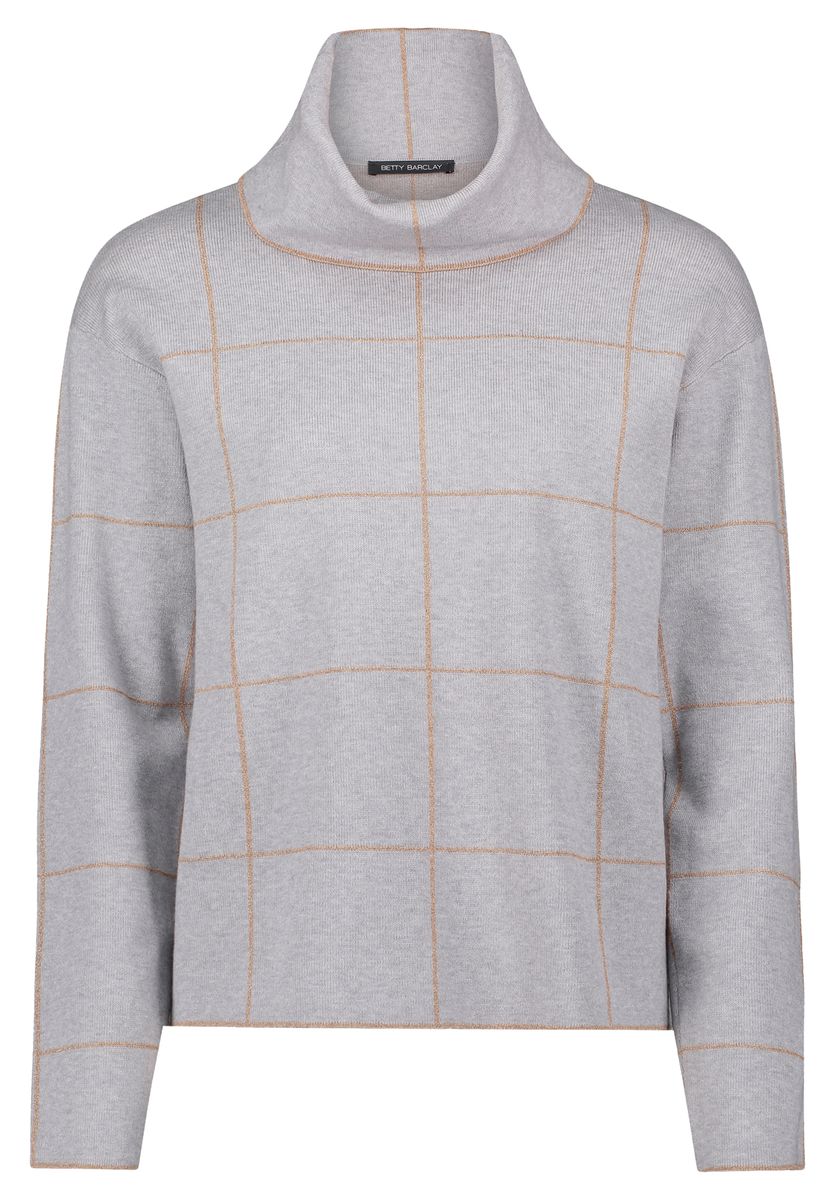 Karo-Strickpullover mit weichem Stehkragen