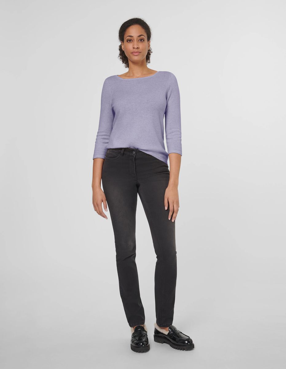 Feinstrick-Kaschmirpullover mit U-Boot-Ausschnitt