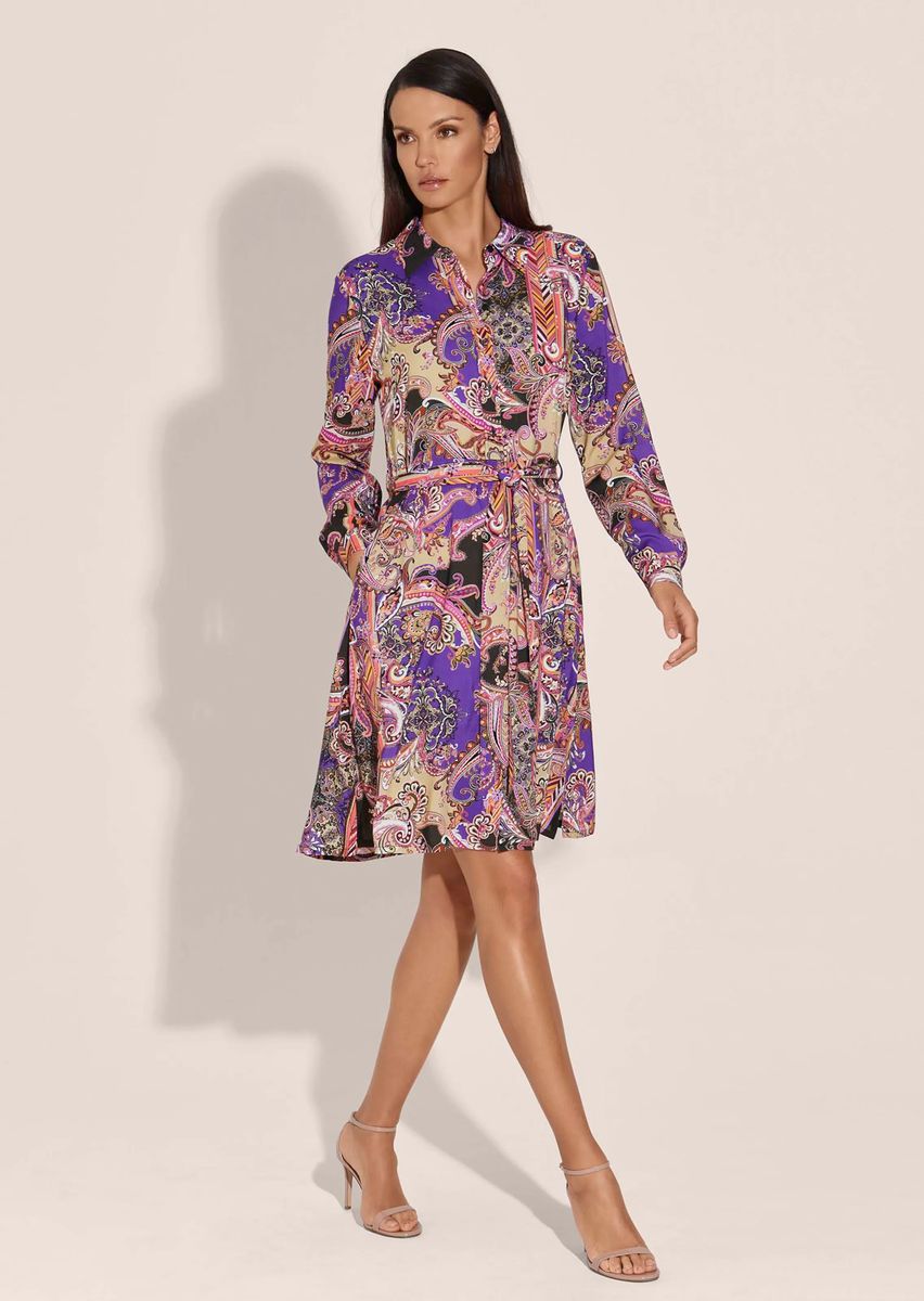 Farbenfrohes Hemdblusenkleid mit Paisley-Muster