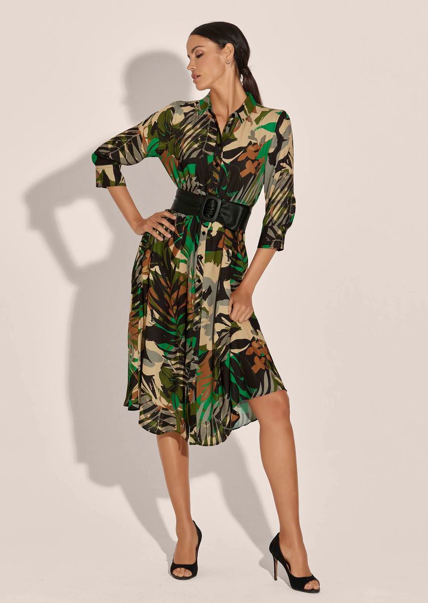 Hemdblusenkleid mit tropischem Palmen-Print