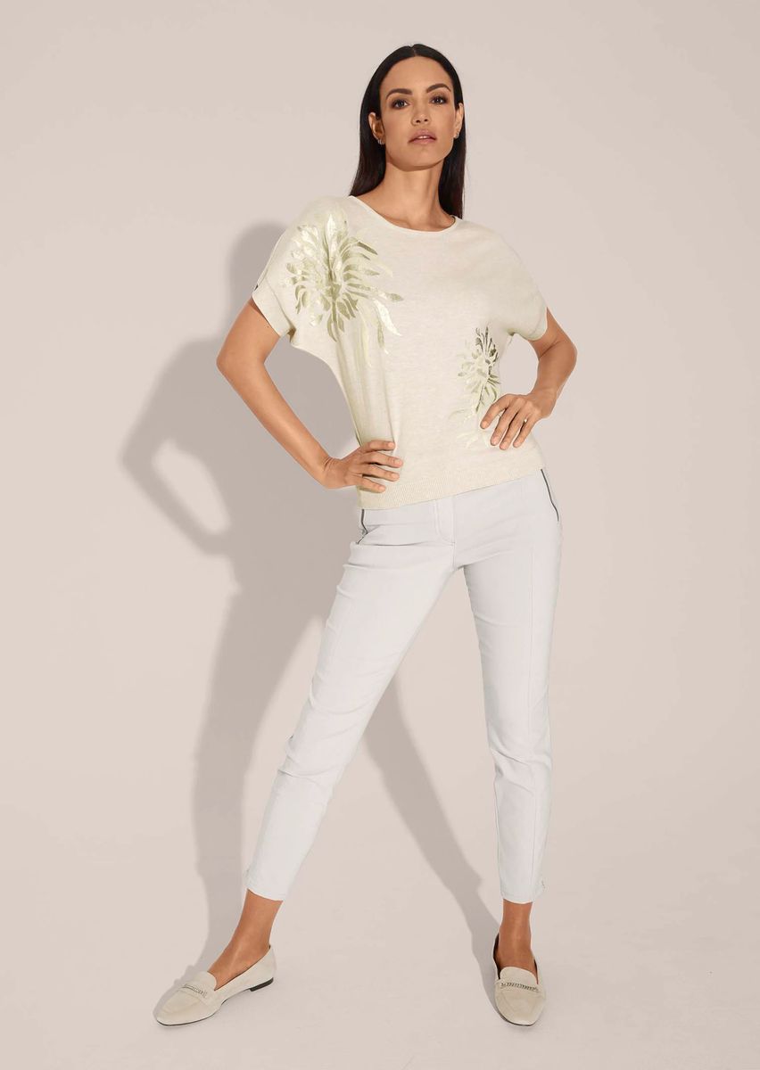 Knit-Pullover mit floralem Folien-Druck