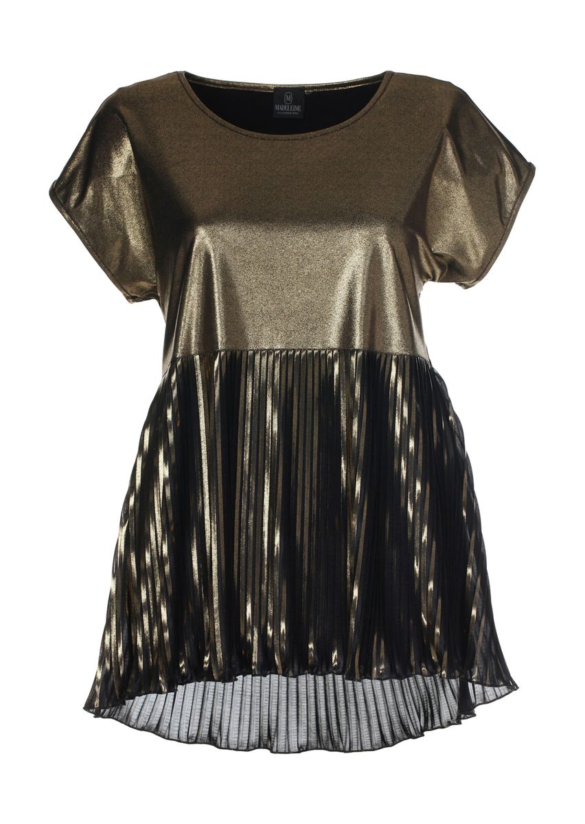 Metallic-Shirt mit Plissee-Saum