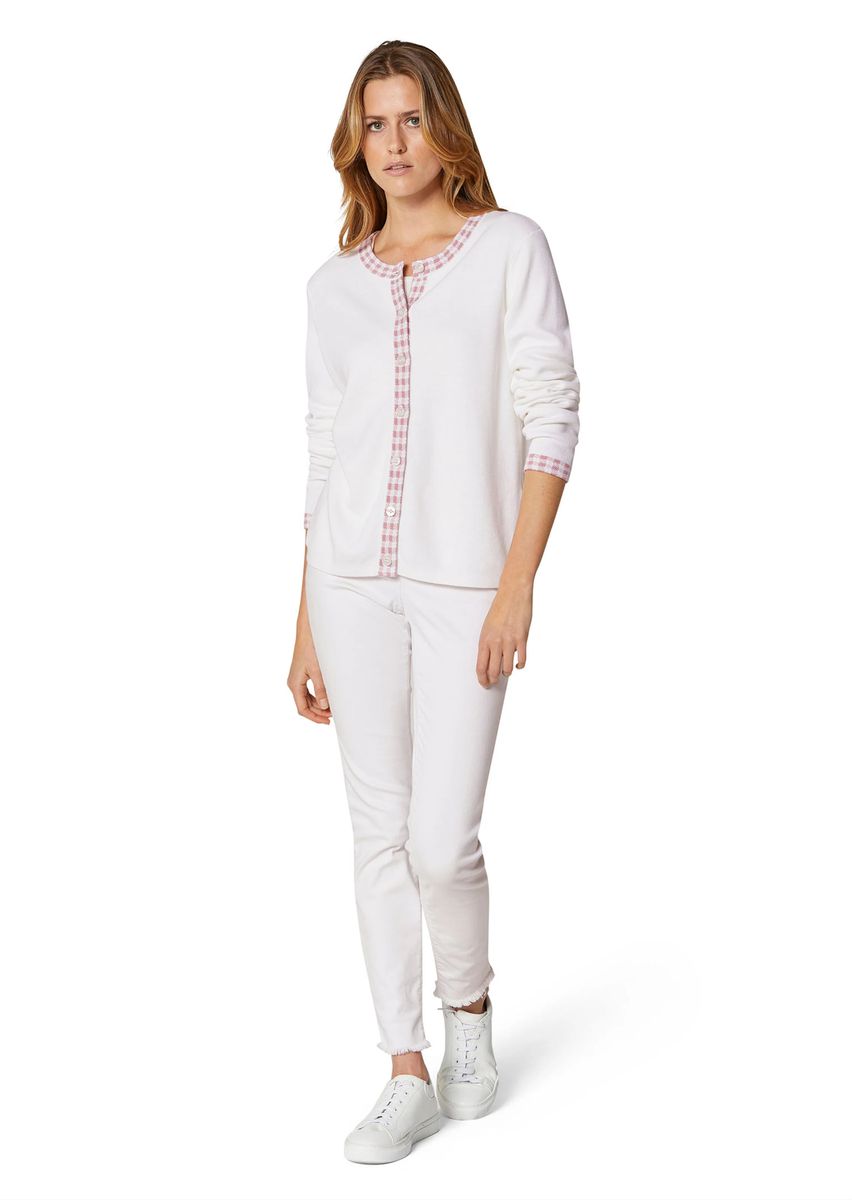 Feinstrick-Cardigan mit Vichy-Karo-Details